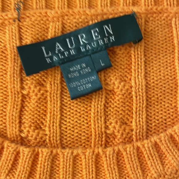 Lauren orange cable knit cotton sweater, medium, weight, size large, like new - Picture 2 of 7